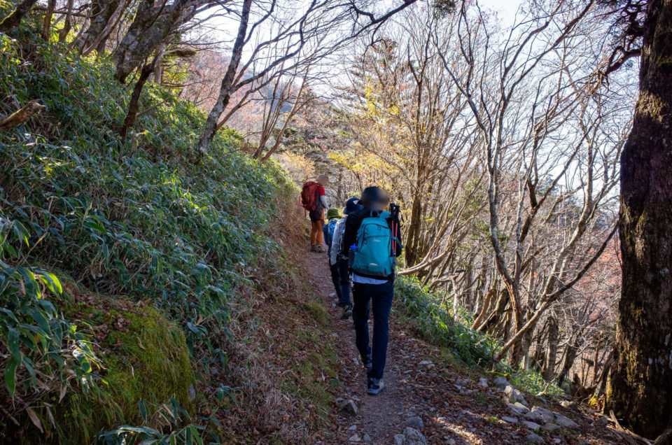 リフトの西島駅で降りて、次郎笈～剣山の稜線まで遊歩道（剣山を巻いていける道）を歩いて行きます