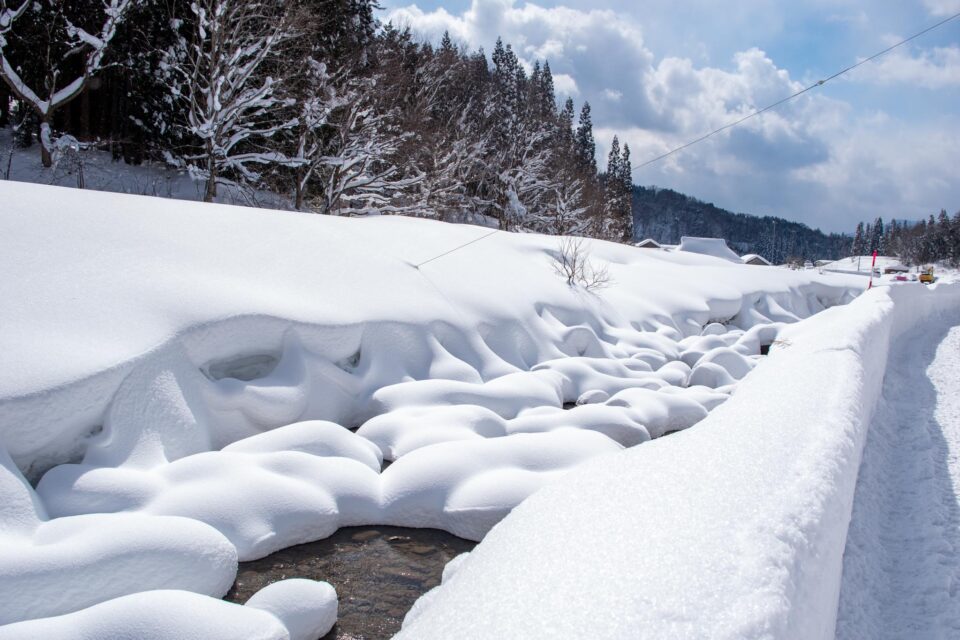 中津河川は雪が積もりこんな状態